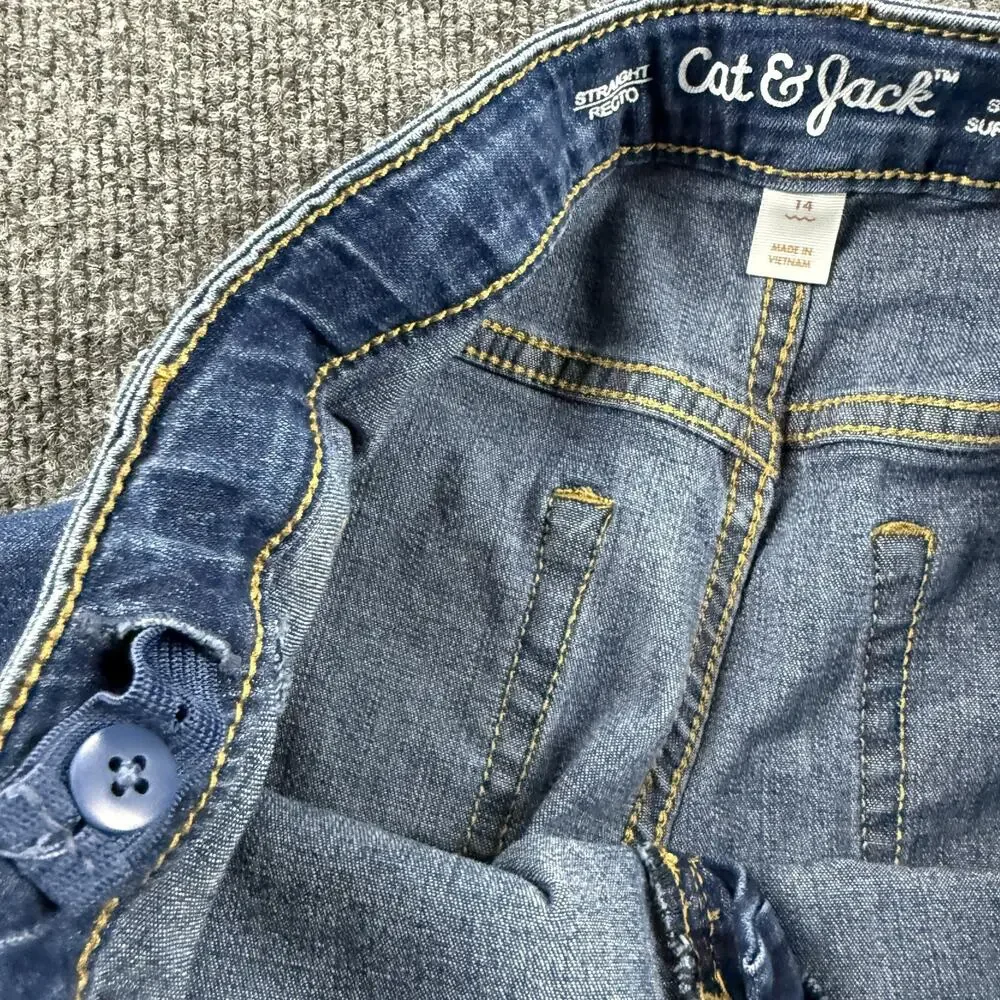 Cat & Jack Jeans Youth 14 Blue Straight Super Stretch Denim Adjustable Waist‎